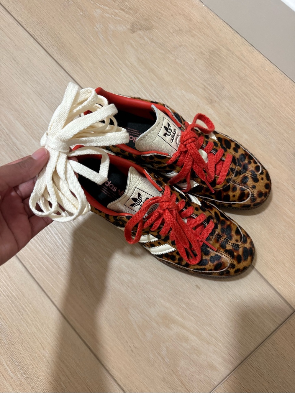 adidas Leopard Print Sneakers with Red Laces and Cream Stripes